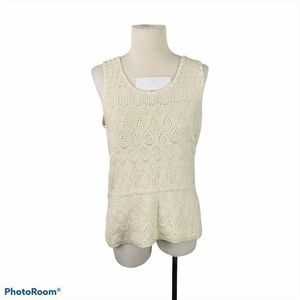 VINTAGE RUNAWAY BAY Beige Crochet Knit Scoop Neck Tank‎ Top